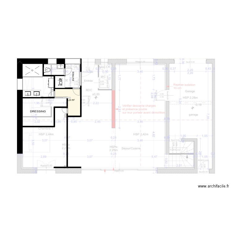 version_1_dressing_integre. Plan de 1 pièce et 2 m2