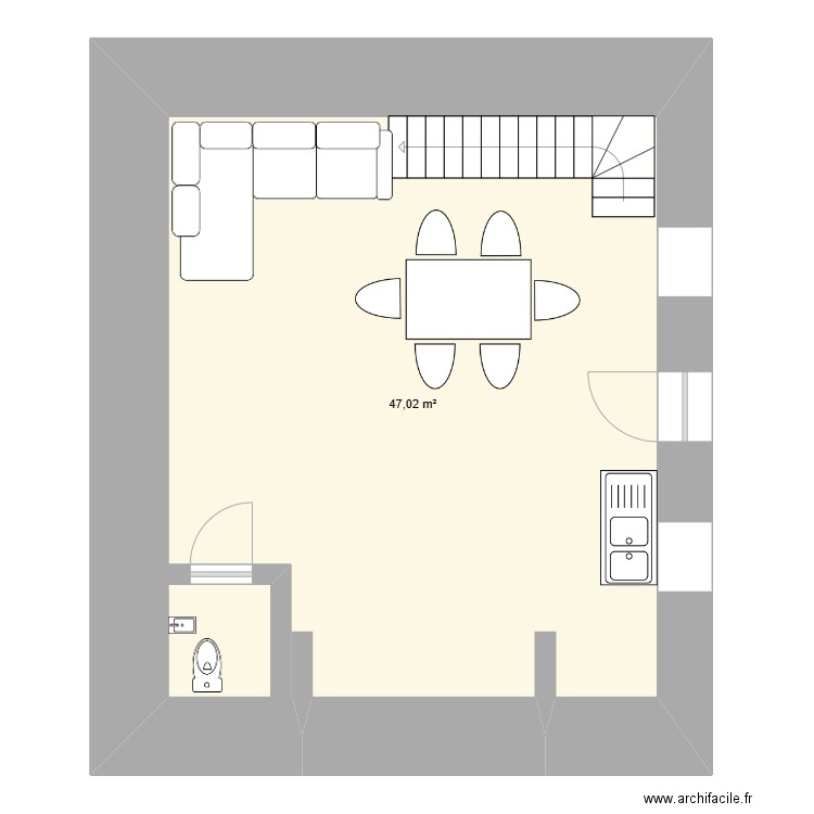 mous. Plan de 1 pièce et 47 m2