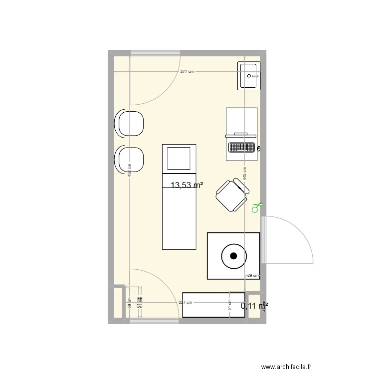 bureau echographie. Plan de 2 pièces et 14 m2