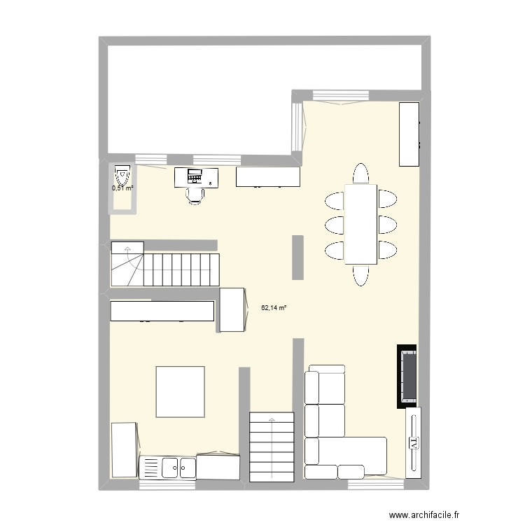 Roule. Plan de 2 pièces et 64 m2