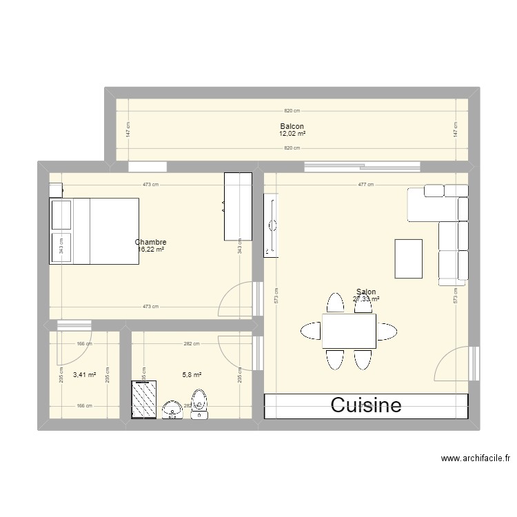 maison bole. Plan de 5 pièces et 65 m2