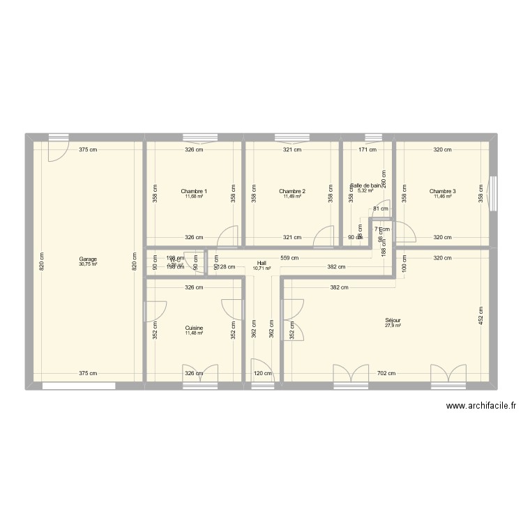 Plan Initial. Plan de 9 pièces et 123 m2