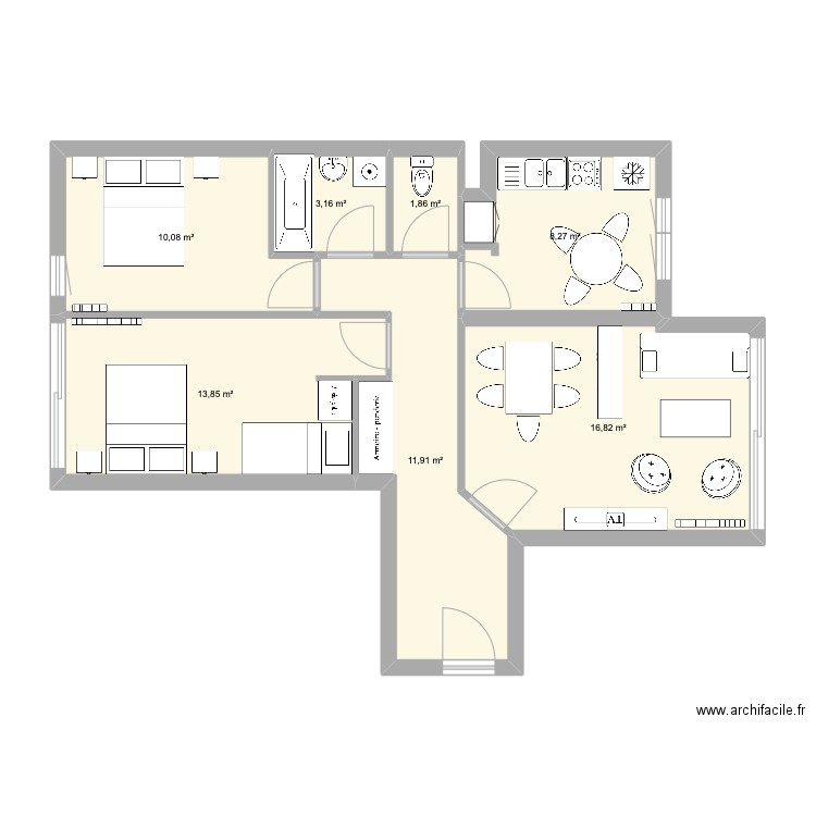 saint jean de luz. Plan de 7 pièces et 66 m2