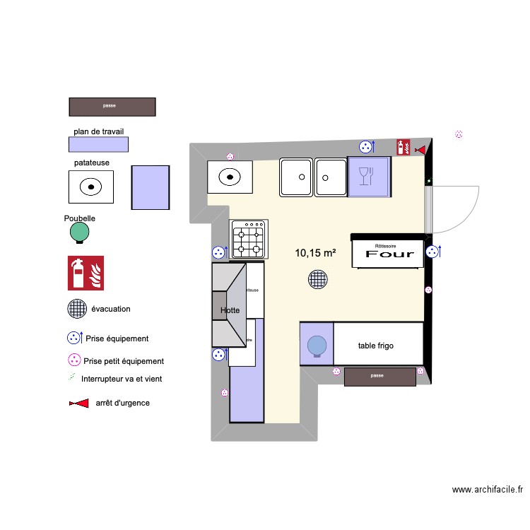 cuisine bar 2. Plan de 1 pièce et 10 m2