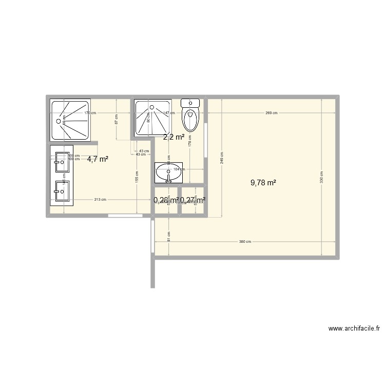 MODIF SALLE DE BAIN. Plan de 5 pièces et 17 m2