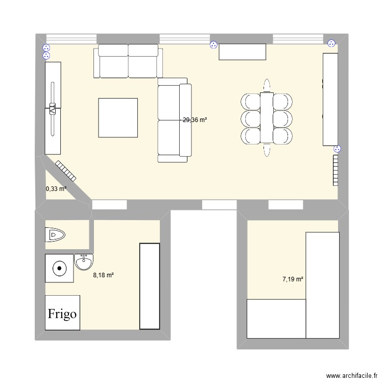 1er étage. Plan de 4 pièces et 45 m2