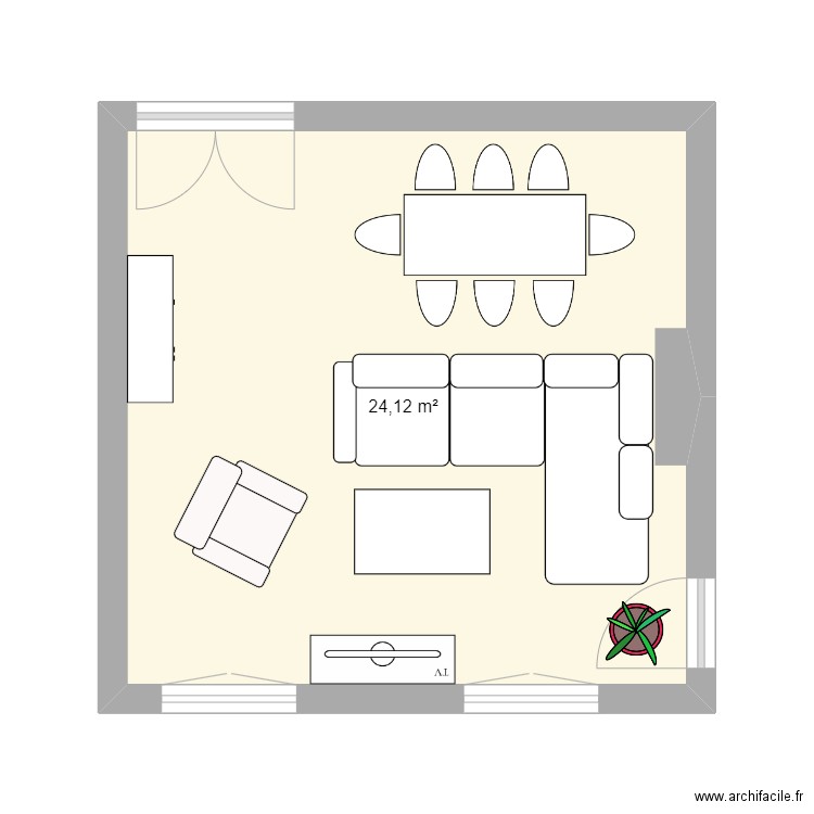 salon coloc. Plan de 1 pièce et 24 m2