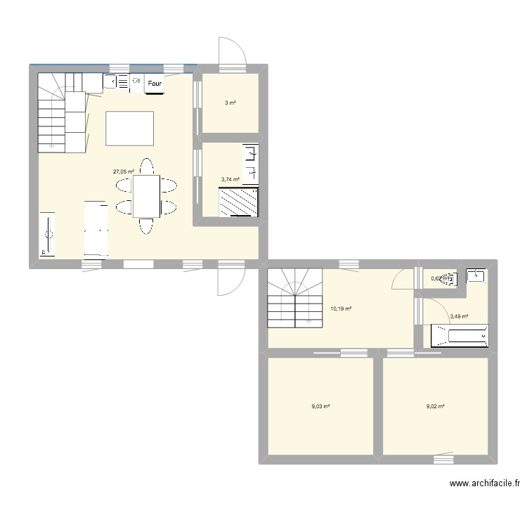 Yvetot. Plan de 8 pièces et 66 m2