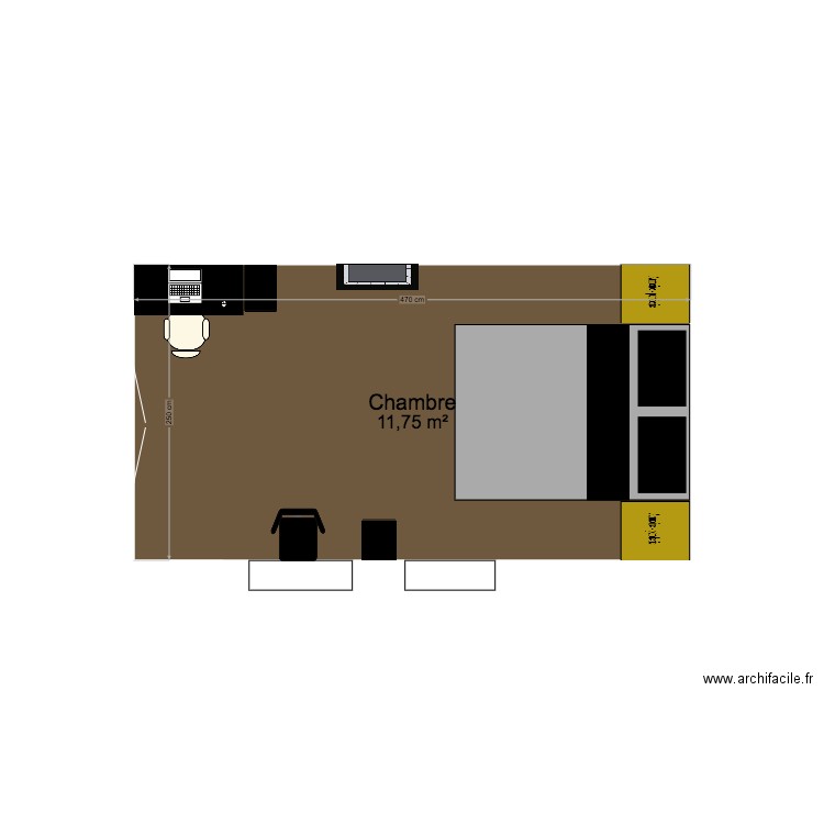 Chambre Del Sarte. Plan de 1 pièce et 12 m2