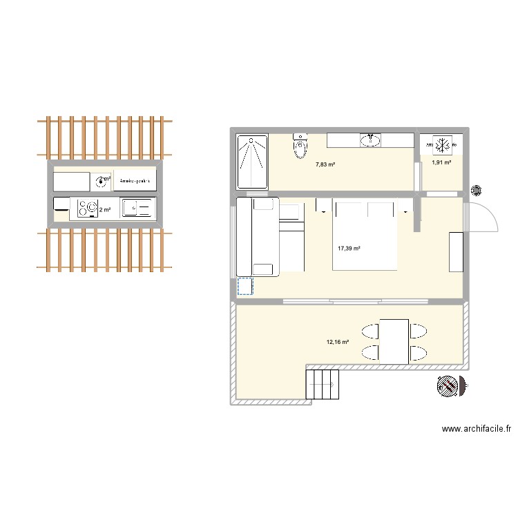 Tikehau. Plan de 6 pièces et 43 m2