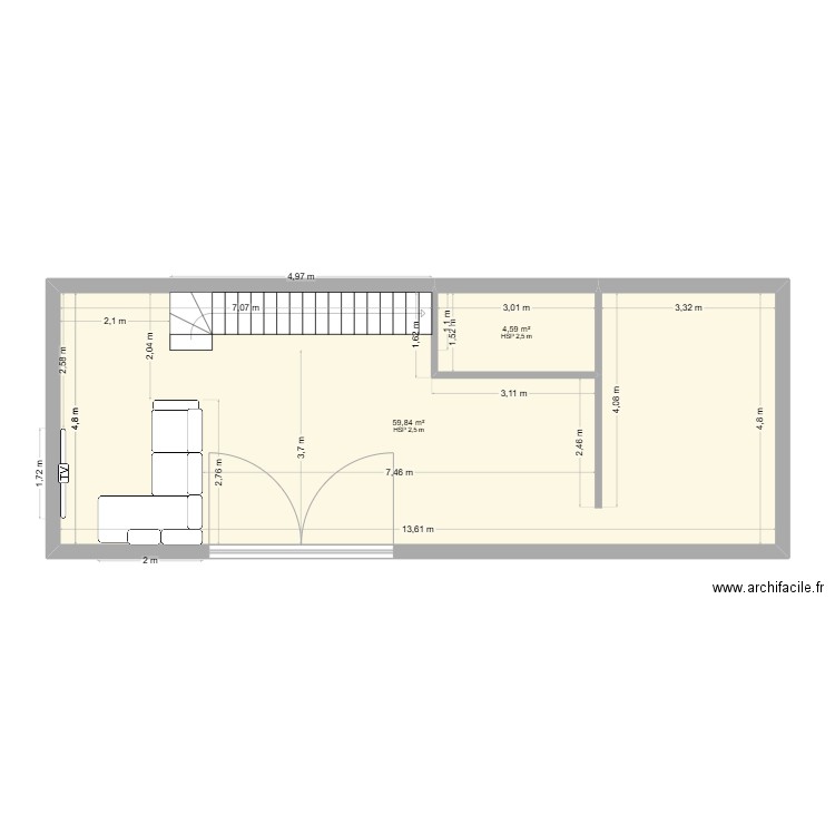 Salon Carlepont. Plan de 2 pièces et 64 m2