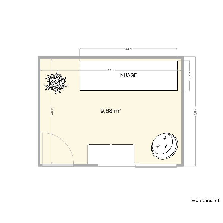 Salle nuage. Plan de 1 pièce et 10 m2