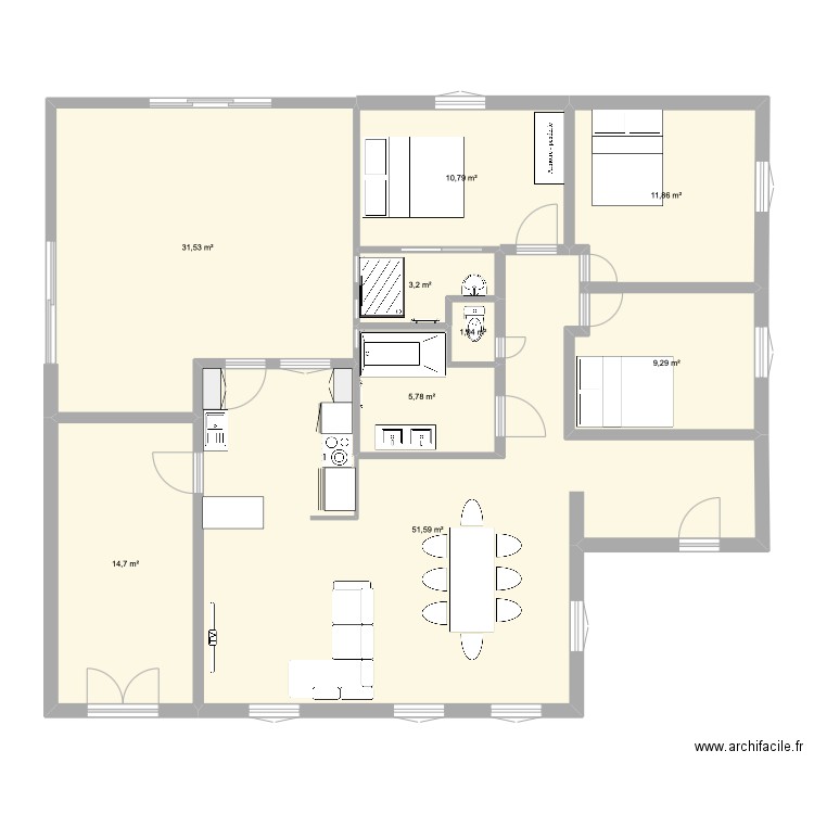 Maison del Coumis - projet. Plan de 9 pièces et 140 m2