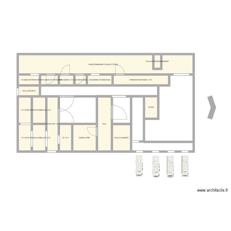 cuisine centrale plan en cours. Plan de 19 pièces et 28 m2