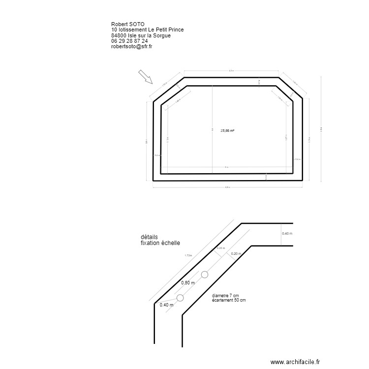 piscine intérieure. Plan de 2 pièces et 53 m2