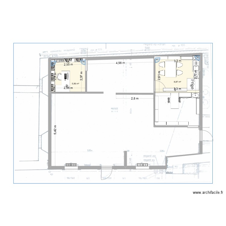 Plan travaux chateauneuf. Plan de 2 pièces et 15 m2