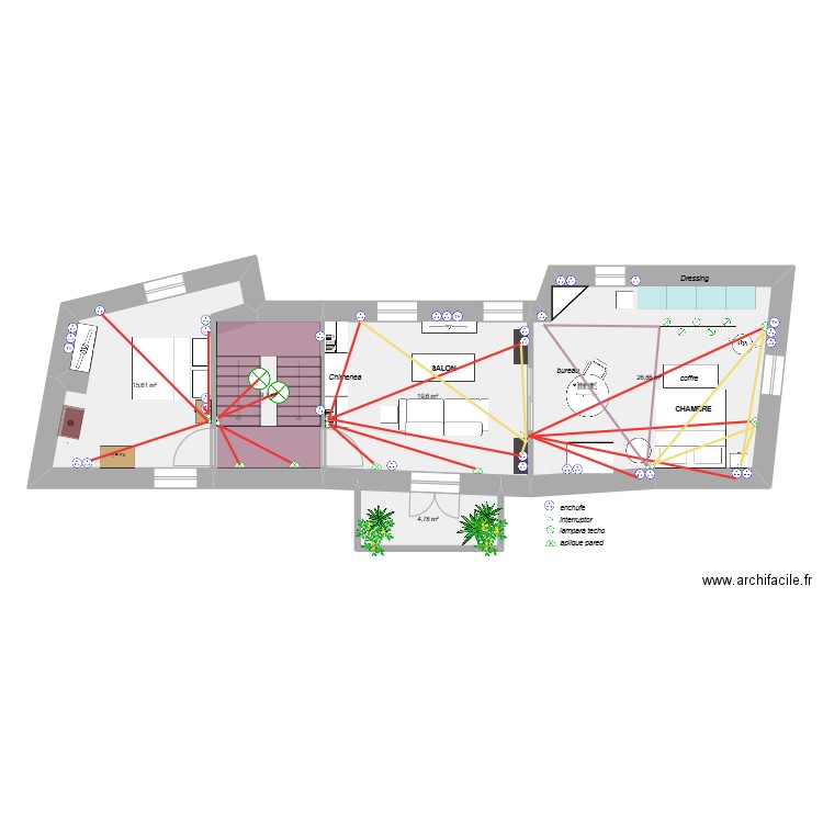 Ujué 2éme étage . Plan de 5 pièces et 76 m2