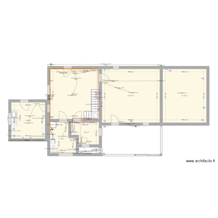 Maison Rez-de-chaussée (Electricité). Plan de 6 pièces et 107 m2