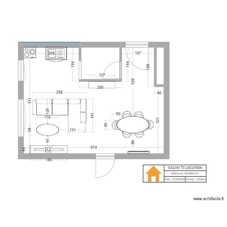 EDAA PHASE 4 SALON PRAS. Plan de 3 pièces et 34 m2