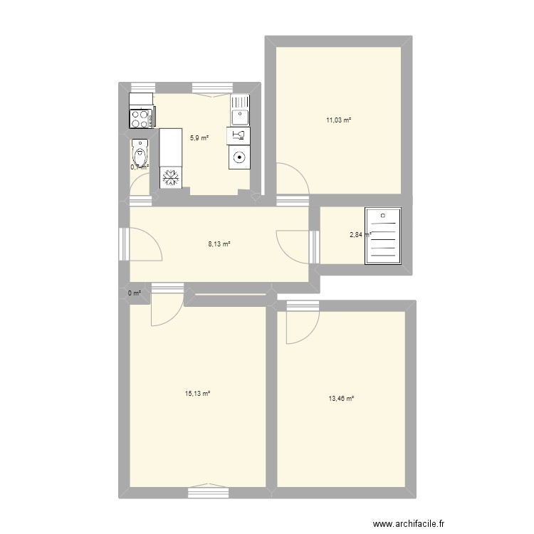 Plan cuisine. Plan de 8 pièces et 57 m2