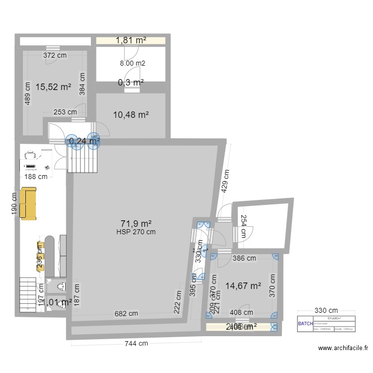 STUDIO-7. Plan de 11 pièces et 127 m2