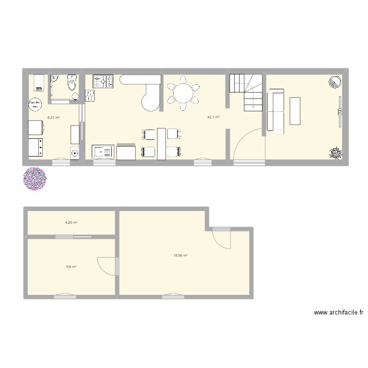 Aménagement possible. Plan de 5 pièces et 84 m2