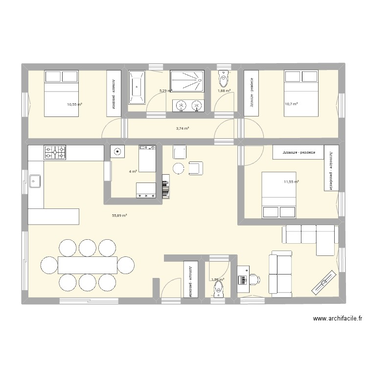 Construction1. Plan de 9 pièces et 105 m2