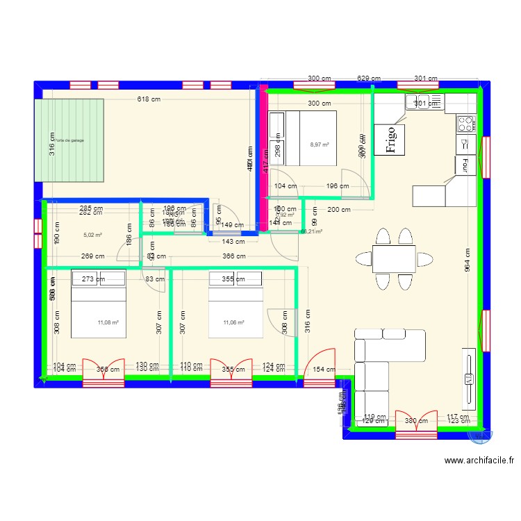 le peux. Plan de 9 pièces et 105 m2