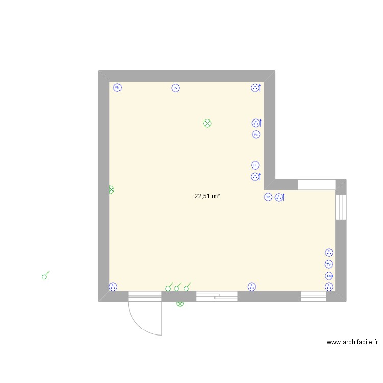 Électricité studio. Plan de 1 pièce et 23 m2