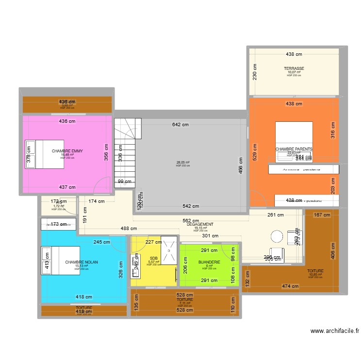 Etage. Plan de 13 pièces et 149 m2