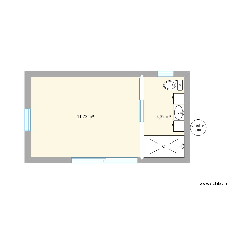 Bungalow 20m2. Plan de 2 pièces et 16 m2