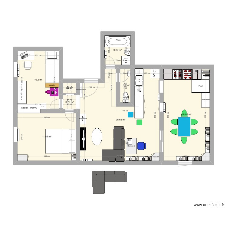 BOUGIVAL 1. Plan de 8 pièces et 73 m2