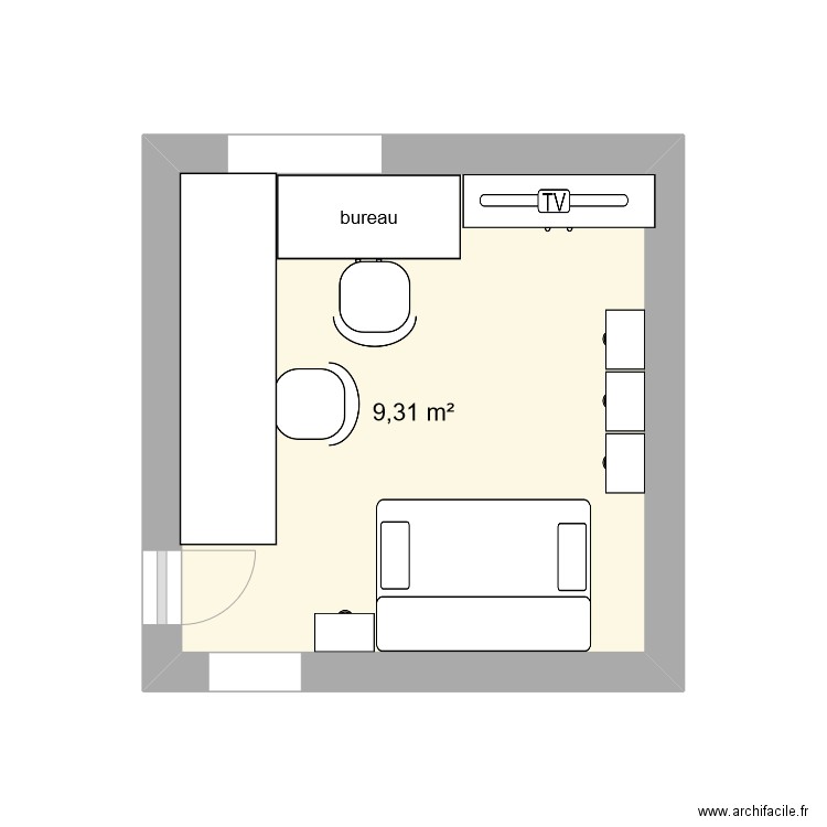 bureau. Plan de 1 pièce et 9 m2