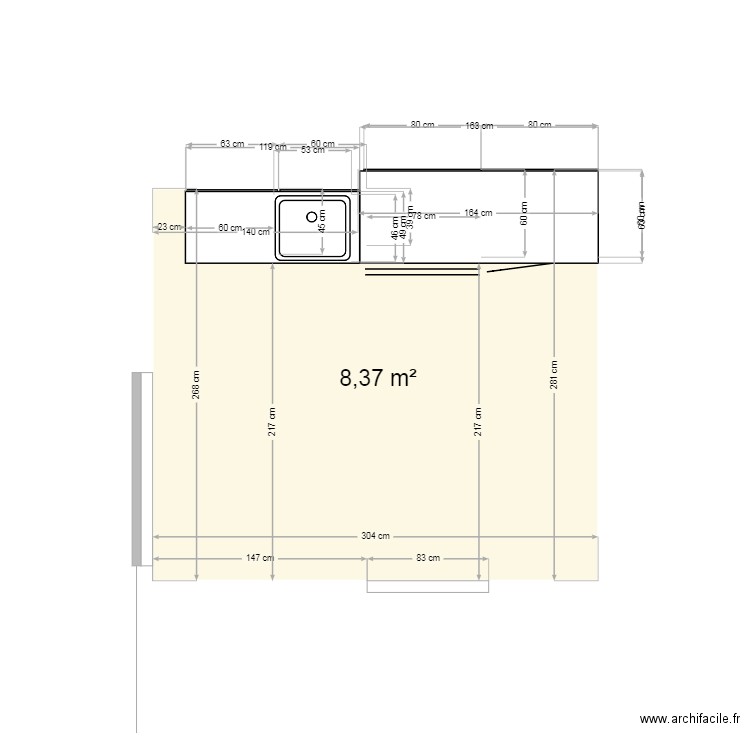 oceanne. Plan de 1 pièce et 8 m2