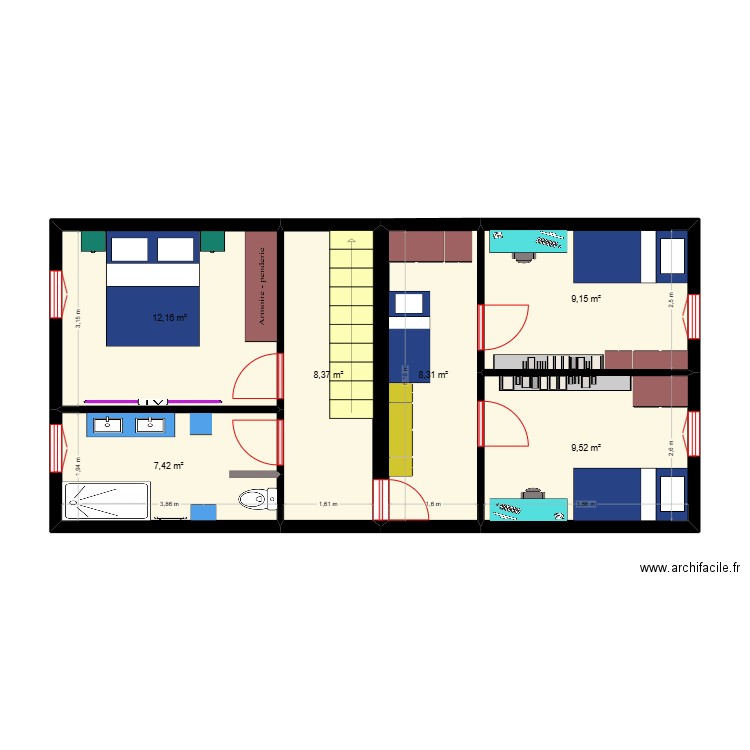 étage V1. Plan de 6 pièces et 55 m2