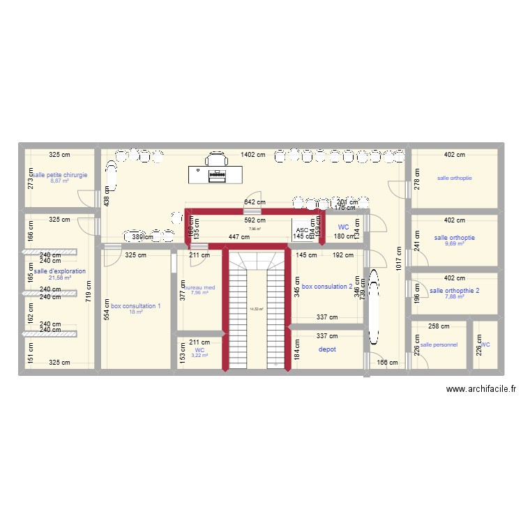 cabinet. Plan de 15 pièces et 197 m2