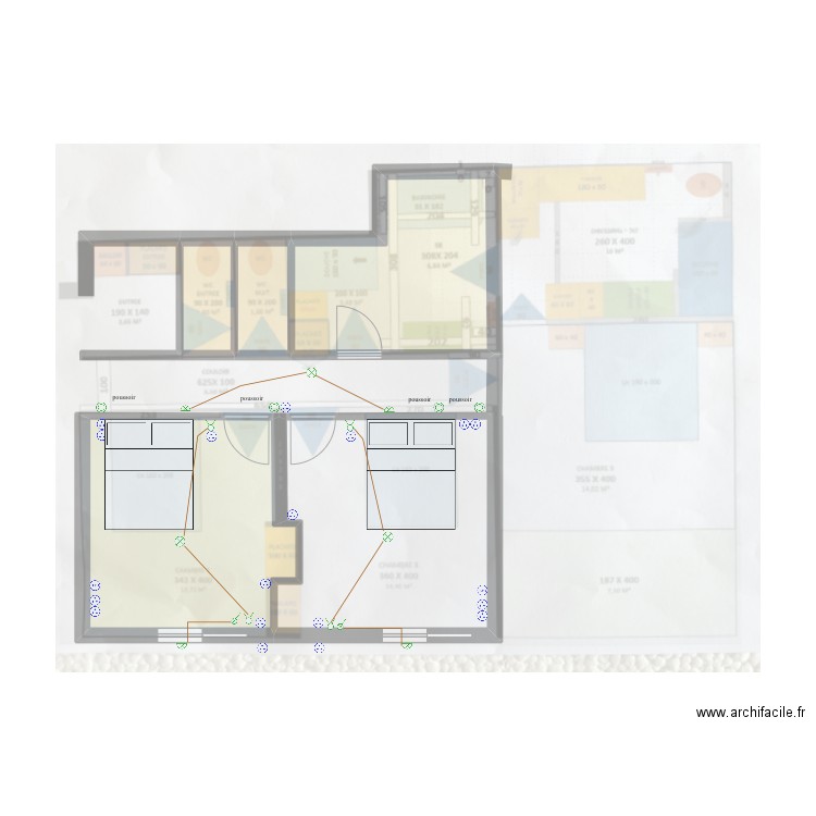 Chazal coin nuit 01. Plan de 4 pièces et 25 m2