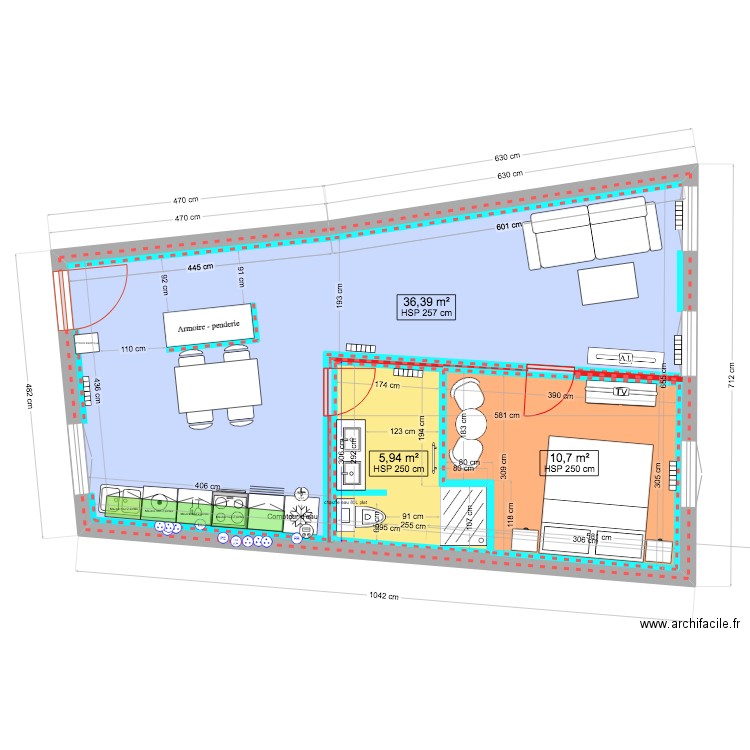 appartement mouja wc dans salle de bain V3. Plan de 3 pièces et 72 m2