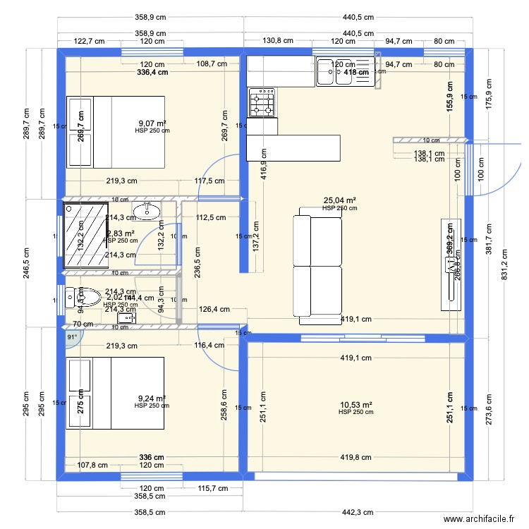 MAMAN T3 . Plan de 6 pièces et 59 m2