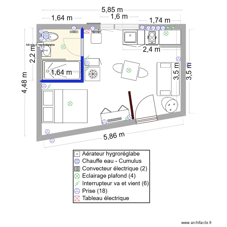 LES VIGNES juin 25. Plan de 1 pièce et 3 m2