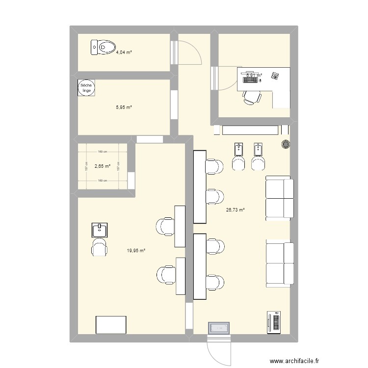 Oce salon . Plan de 6 pièces et 66 m2