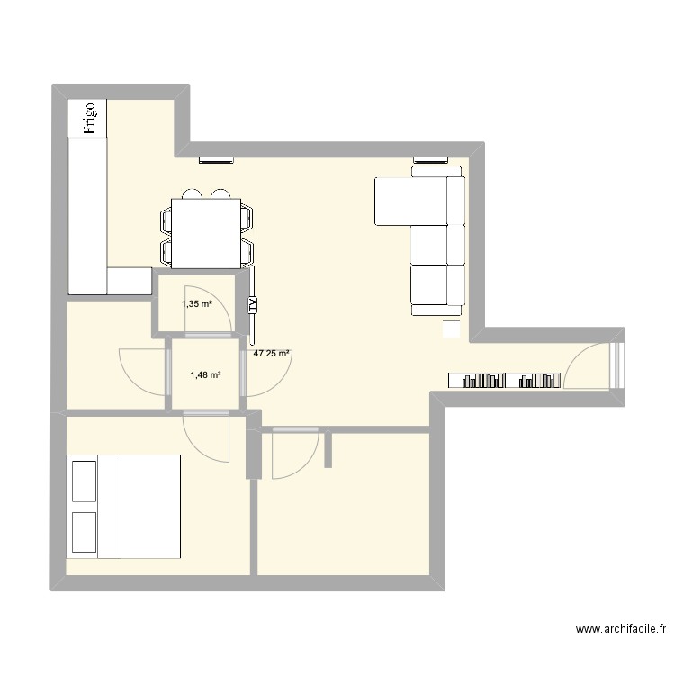 Maison. Plan de 3 pièces et 50 m2