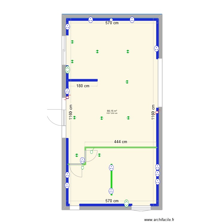 plan electricite zone 1. Plan de 1 pièce et 66 m2