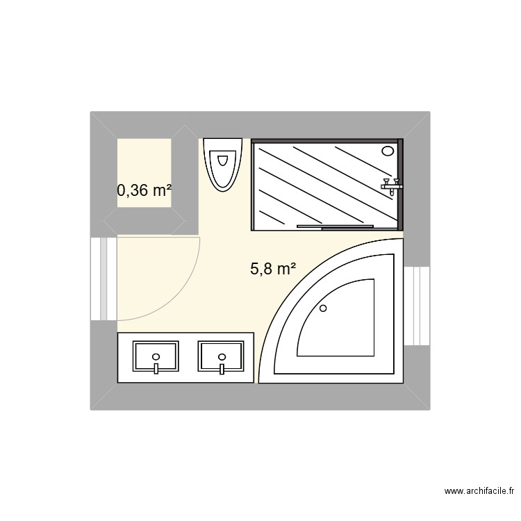 Salle de bain 1. Plan de 2 pièces et 6 m2