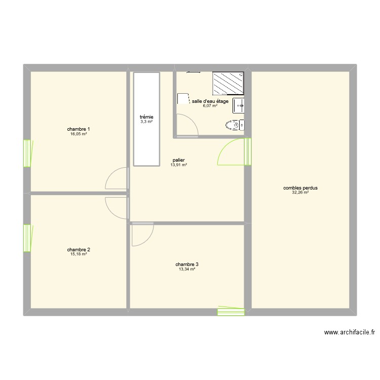 etage grange. Plan de 7 pièces et 103 m2