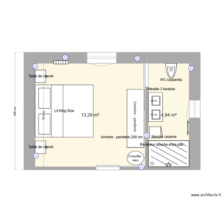 suite parentale 3. Plan de 2 pièces et 18 m2