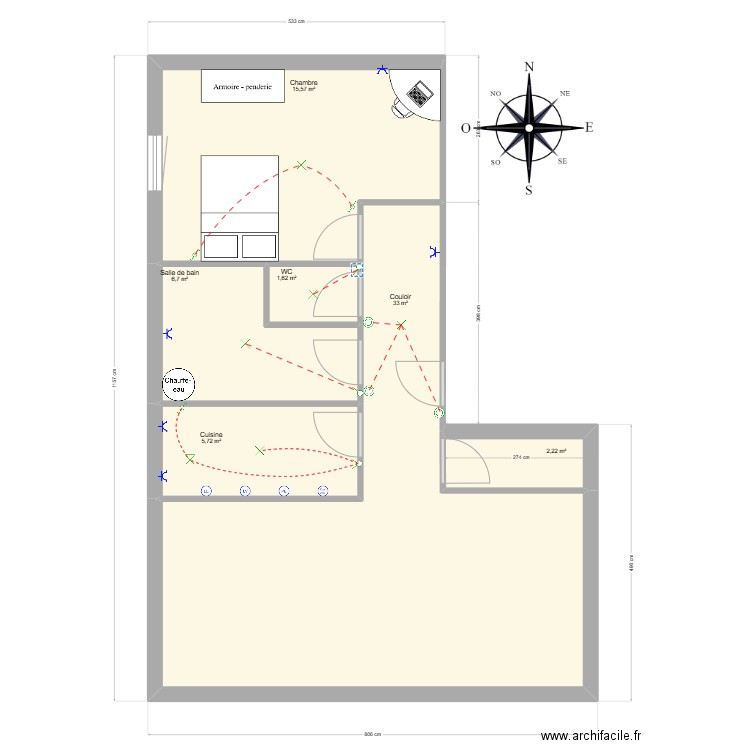 appartement f2 YEHOR. Plan de 6 pièces et 65 m2