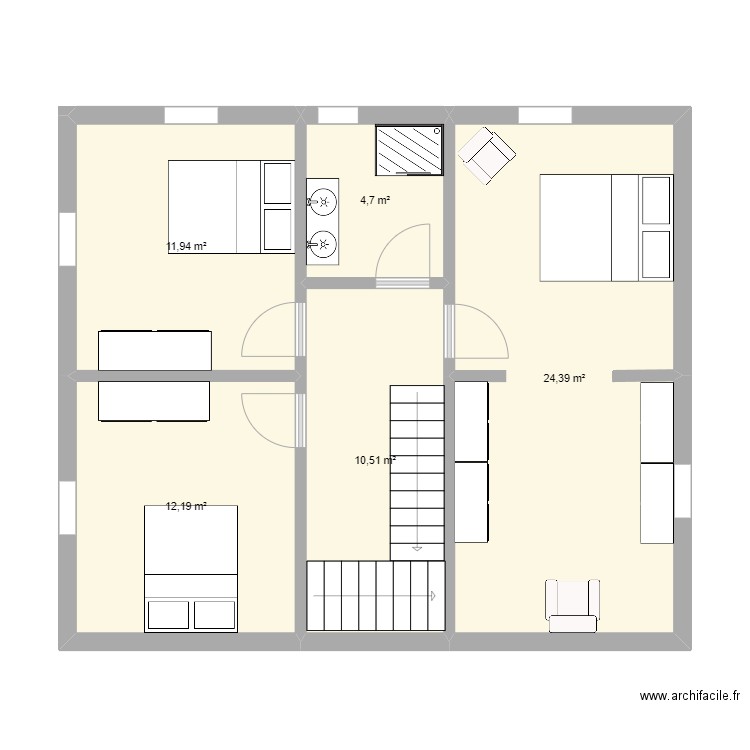 Labroue. Plan de 5 pièces et 64 m2