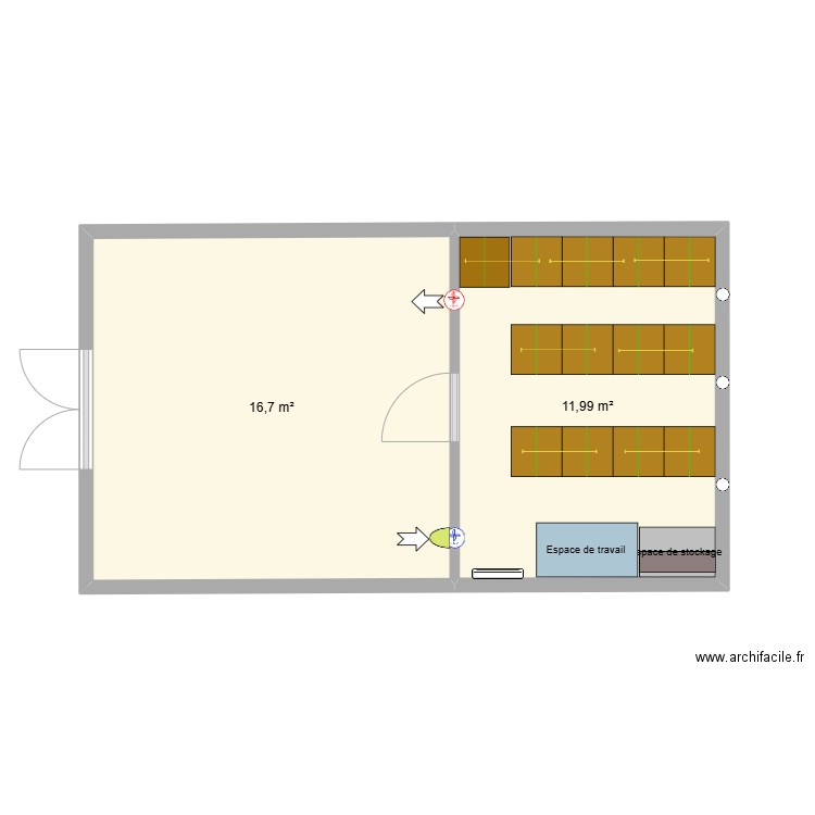 Prod micro pousses plan Initiale . Plan de 2 pièces et 29 m2