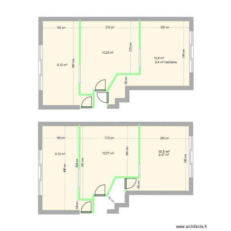 Plan Agencement A et B. Plan de 6 pièces et 59 m2